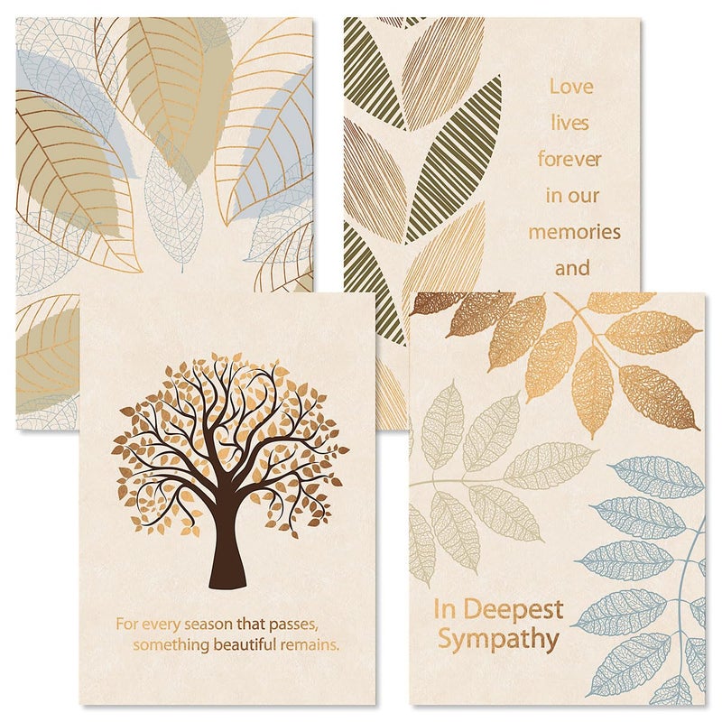 Current Foil Falling Leaves Sympathy Cards - Set of 8 (4 designs), Large 5" x 7", Sympathy Cards with Sentiments Inside, Includes White Envelopes - Image 1